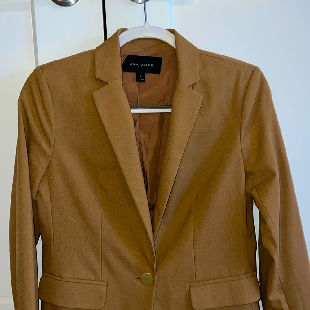 Ann Taylor Factory camel blazer with gold buttons
